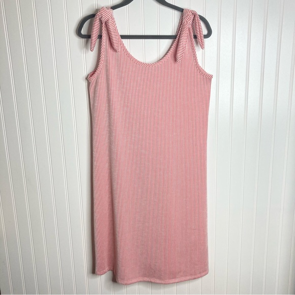 Wandering Dreams Medium Striped Shift Dress Pink & White Beach Coverup Ties Soft - Picture 1 of 9